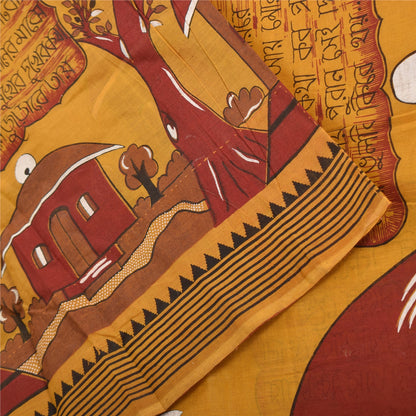 Sanskriti Vintage Sarees Saffron 100% Pure Cotton Printed Sari 5yd Craft Sustainable Fabric