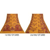 Sanskriti Vintage Sarees Saffron 100% Pure Cotton Printed Sari 5yd Craft Sustainable Fabric