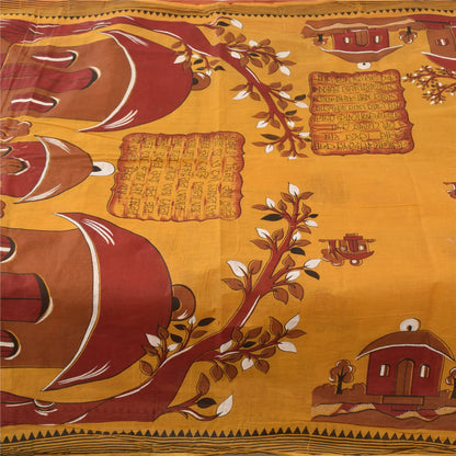 Sanskriti Vintage Sarees Saffron 100% Pure Cotton Printed Sari 5yd Craft Sustainable Fabric
