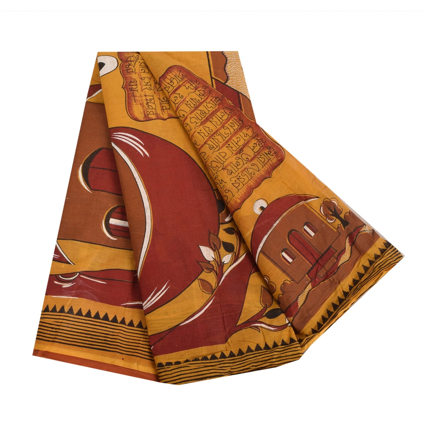 Sanskriti Vintage Sarees Saffron 100% Pure Cotton Printed Sari 5yd Craft Sustainable Fabric