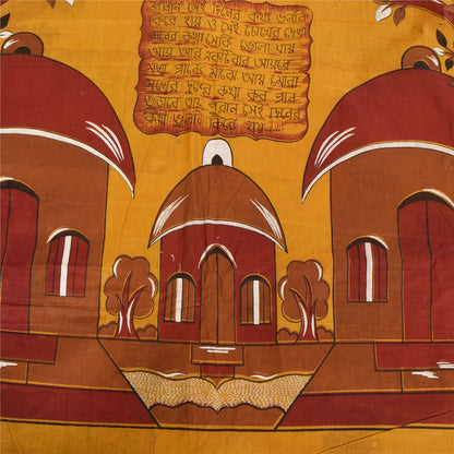 Sanskriti Vintage Sarees Saffron 100% Pure Cotton Printed Sari 5yd Craft Sustainable Fabric