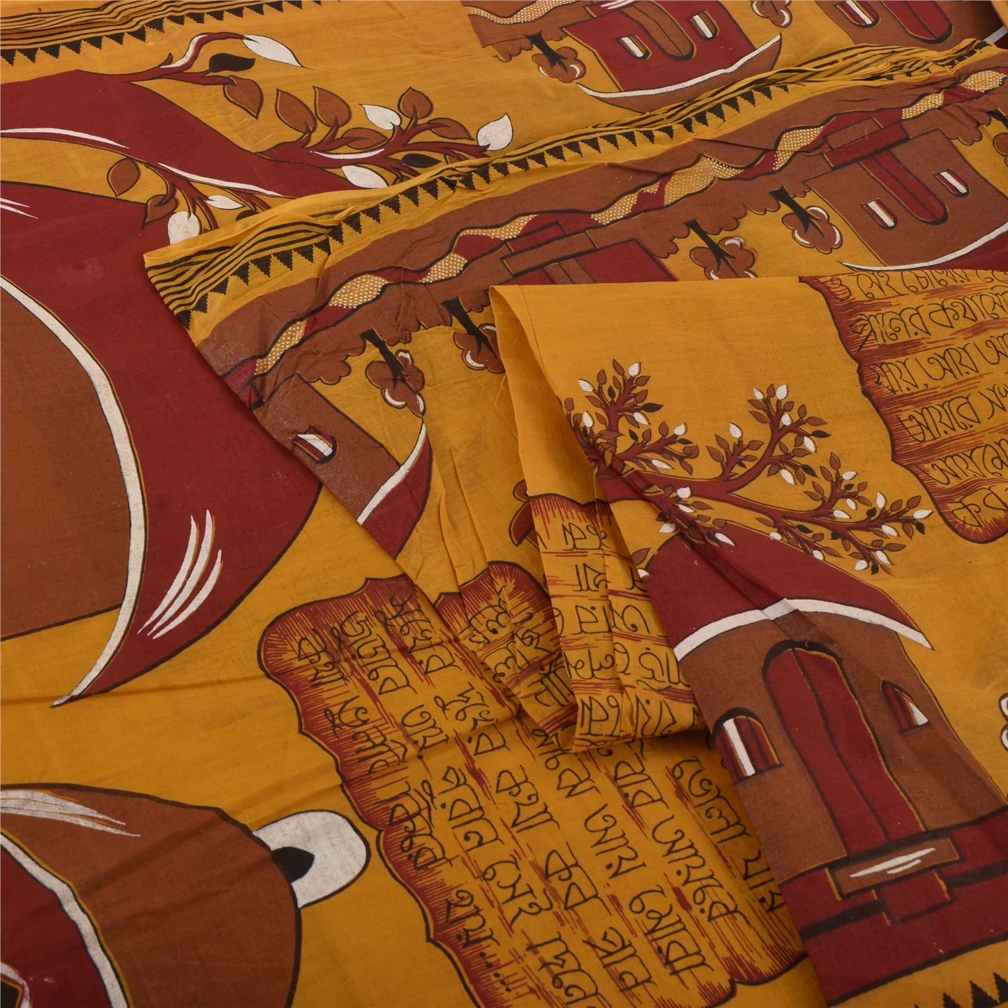 Sanskriti Vintage Sarees Saffron 100% Pure Cotton Printed Sari 5yd Craft Sustainable Fabric