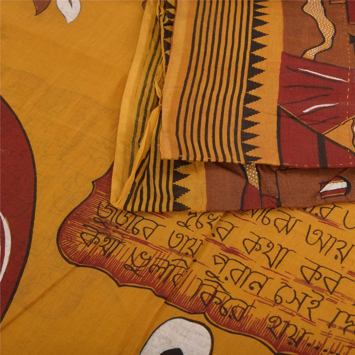 Sanskriti Vintage Sarees Saffron 100% Pure Cotton Printed Sari 5yd Craft Sustainable Fabric