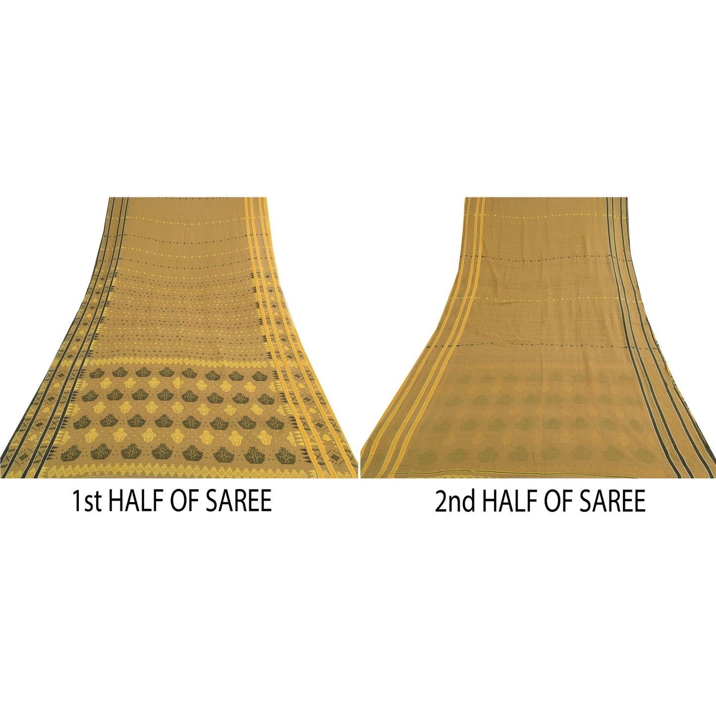 Sanskriti Vintage Sarees Brown Tant Hand Woven Pure Cotton Sari 5yd Craft Sustainable Fabric