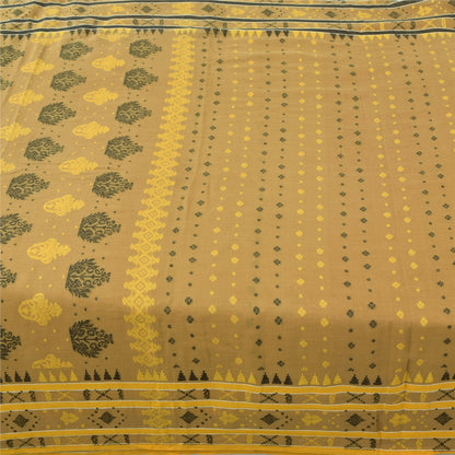 Sanskriti Vintage Sarees Brown Tant Hand Woven Pure Cotton Sari 5yd Craft Sustainable Fabric