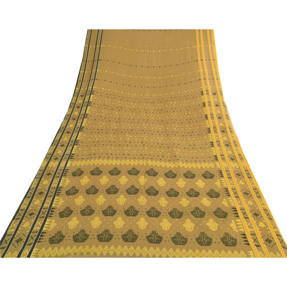 Sanskriti Vintage Sarees Brown Tant Hand Woven Pure Cotton Sari 5yd Craft Sustainable Fabric