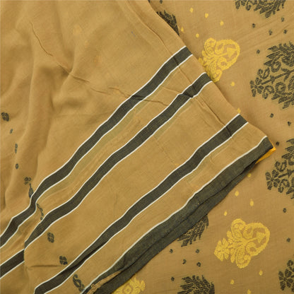 Sanskriti Vintage Sarees Brown Tant Hand Woven Pure Cotton Sari 5yd Craft Sustainable Fabric