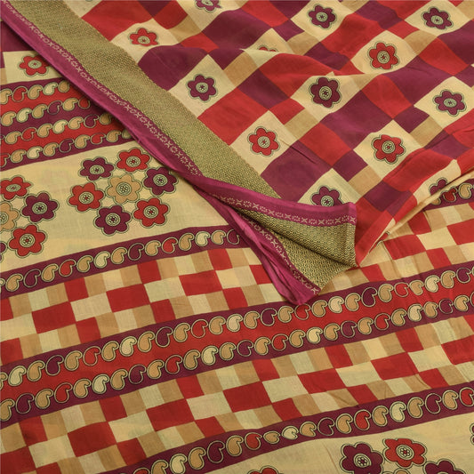 Sanskriti Vintage Sarees Multicolor Pure Cotton Printed Sari 5yd Craft Sustainable Fabric