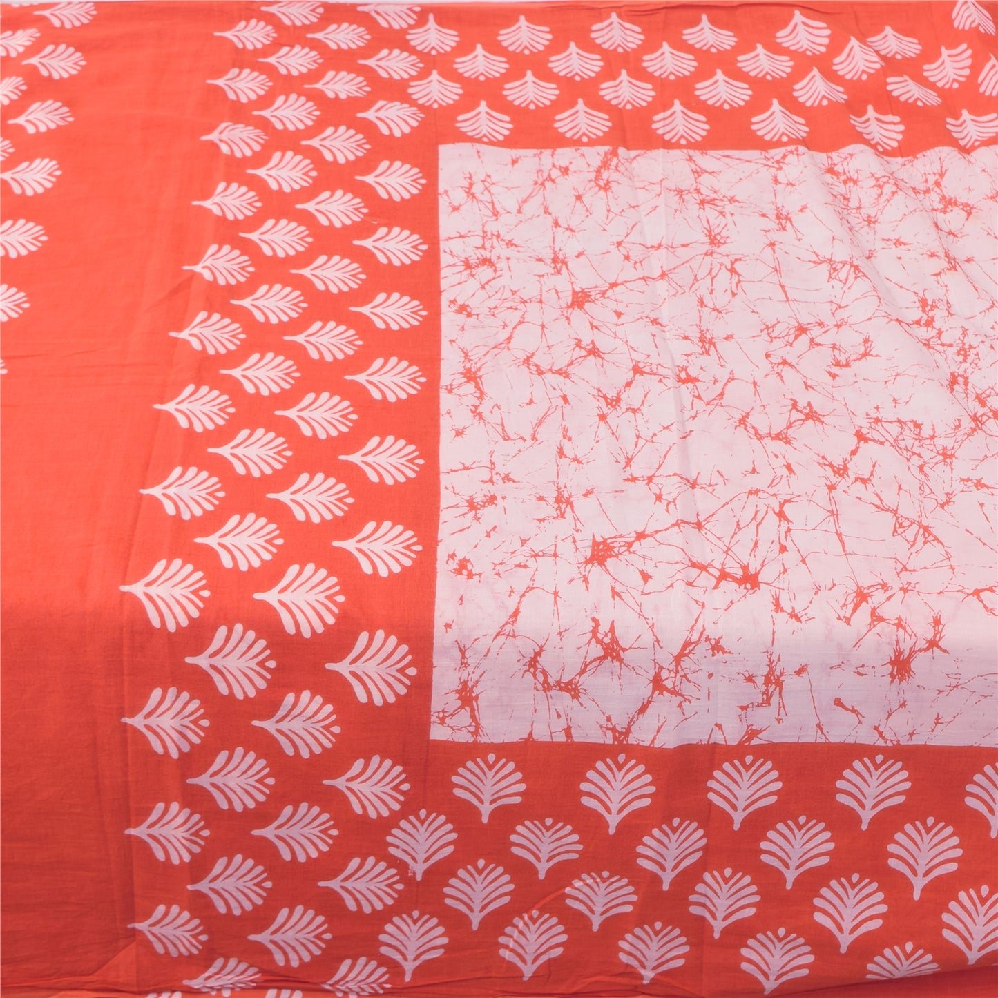 Sanskriti Vintage Sarees Pink/Orange Batik Printed Pure Cotton Sari 5yd Sustainable Fabric