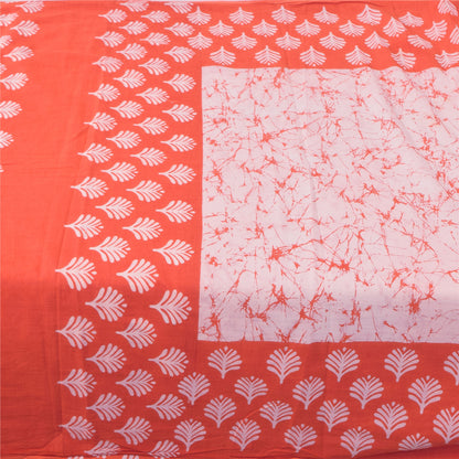 Sanskriti Vintage Sarees Pink/Orange Batik Printed Pure Cotton Sari 5yd Sustainable Fabric