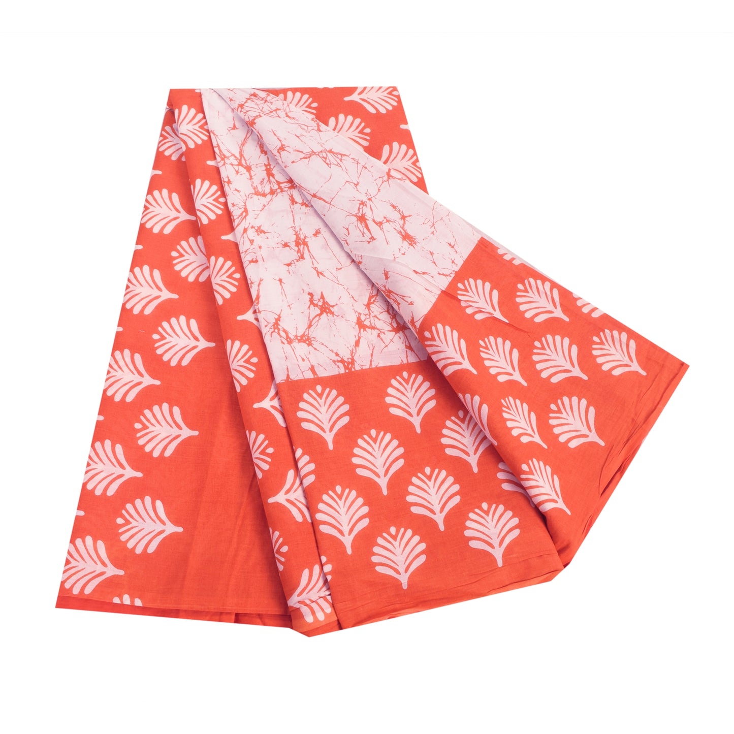 Sanskriti Vintage Sarees Pink/Orange Batik Printed Pure Cotton Sari 5yd Sustainable Fabric