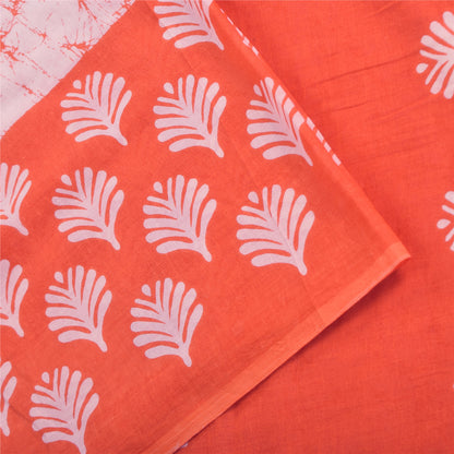 Sanskriti Vintage Sarees Pink/Orange Batik Printed Pure Cotton Sari 5yd Sustainable Fabric