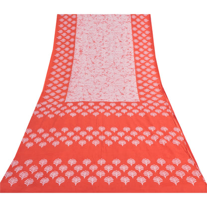 Sanskriti Vintage Sarees Pink/Orange Batik Printed Pure Cotton Sari 5yd Sustainable Fabric