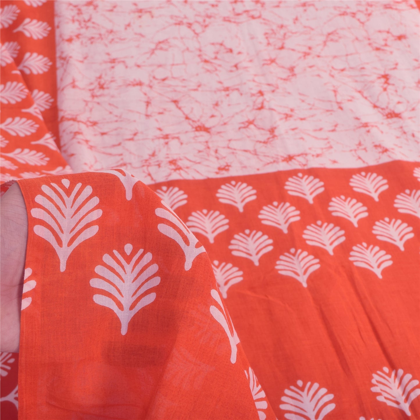 Sanskriti Vintage Sarees Pink/Orange Batik Printed Pure Cotton Sari 5yd Sustainable Fabric