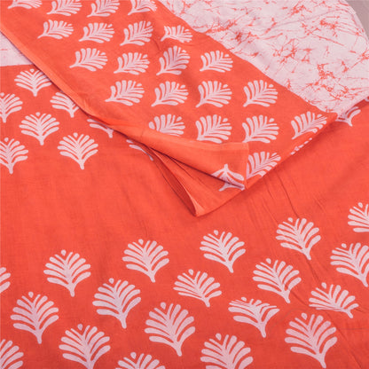 Sanskriti Vintage Sarees Pink/Orange Batik Printed Pure Cotton Sari 5yd Sustainable Fabric