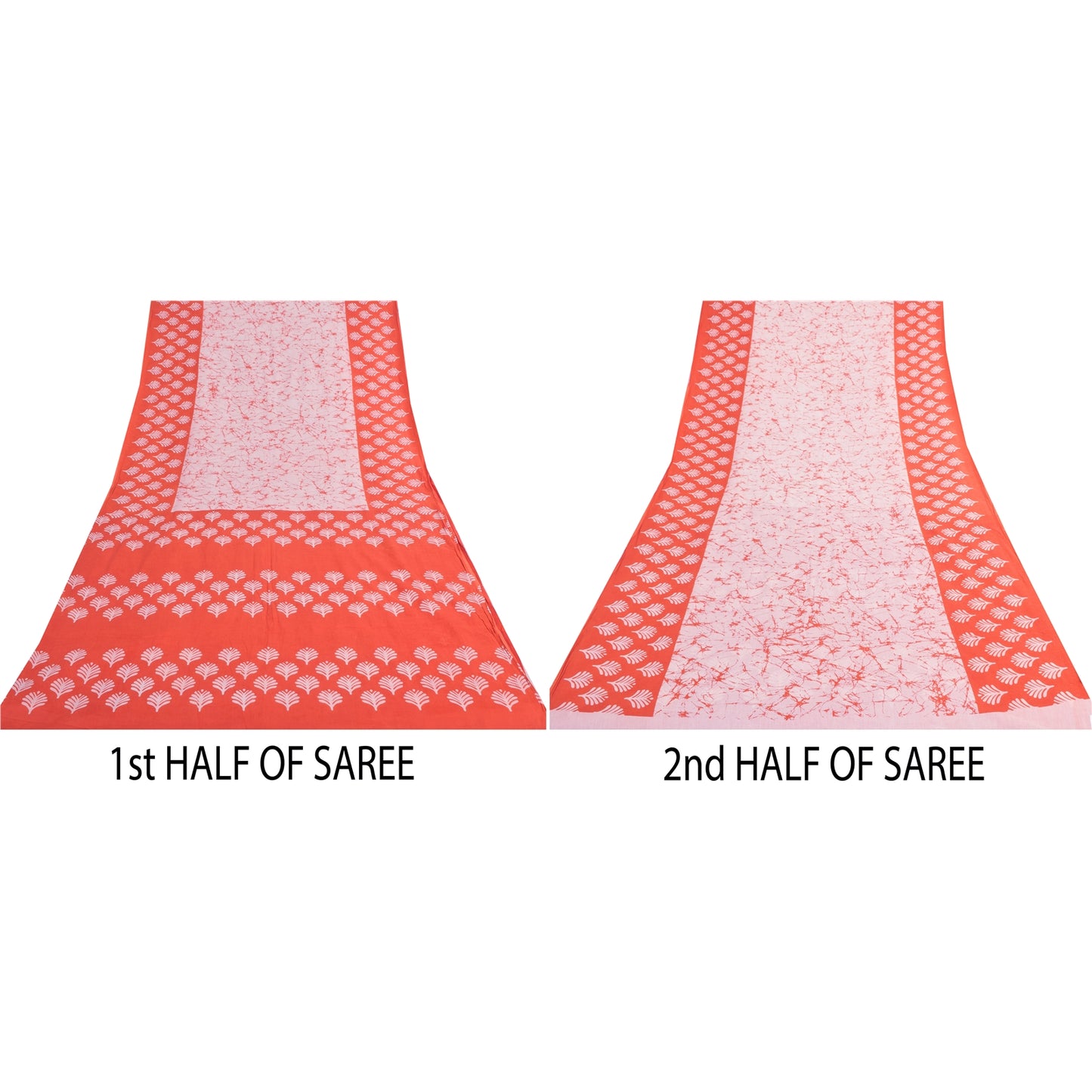 Sanskriti Vintage Sarees Pink/Orange Batik Printed Pure Cotton Sari 5yd Sustainable Fabric