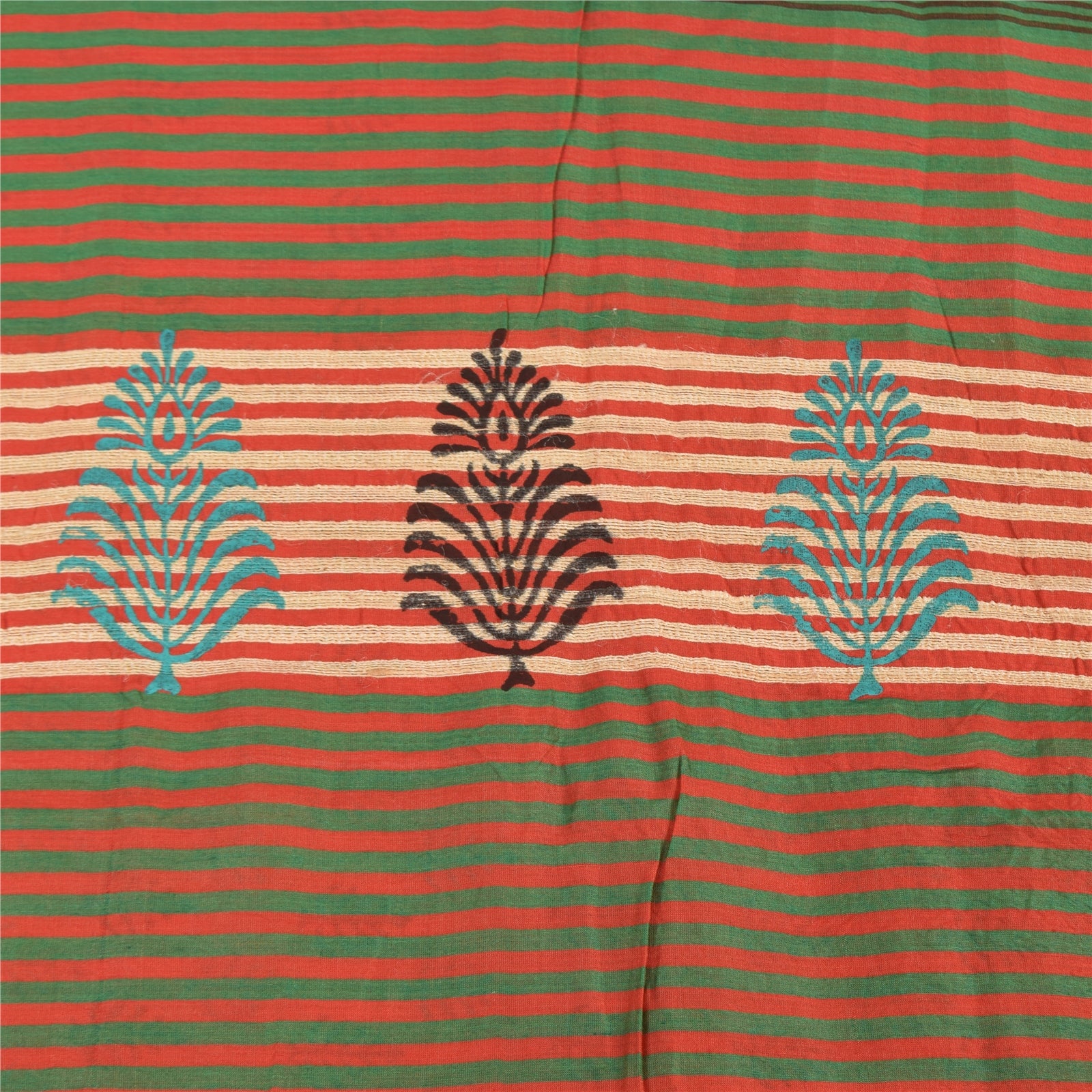 Sanskriti Vintage Sari 100% Pure Cotton Saree Red Hand Block Printed 5Yd Craft Fabric Floral Design-Create Dresses, Kaftans, Skirts,