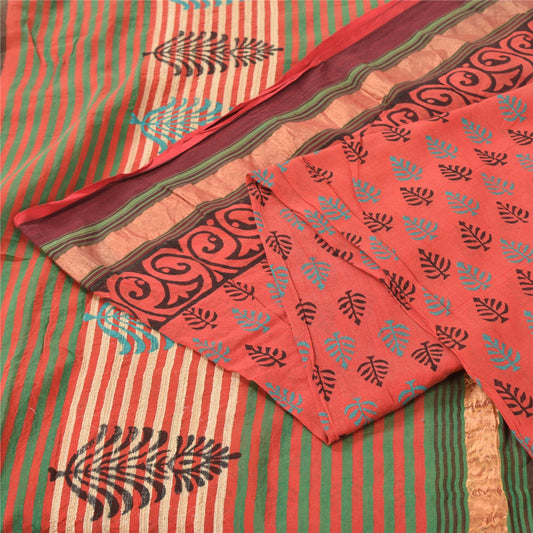 Sanskriti Vintage Sarees Red Hand Block Print Pure Cotton Sari 5yd Craft Sustainable Fabric