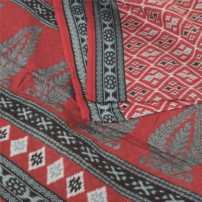 Sanskriti Vintage Sarees Red Indian Pure Cotton Printed Sari 5yd Craft Sustainable Fabric