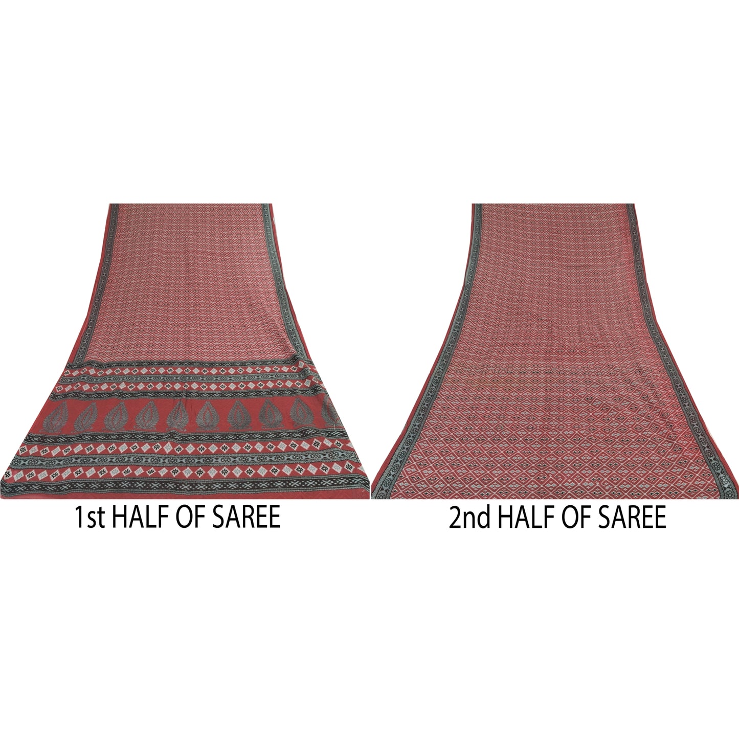 Sanskriti Vintage Sarees Red Indian Pure Cotton Printed Sari 5yd Craft Sustainable Fabric