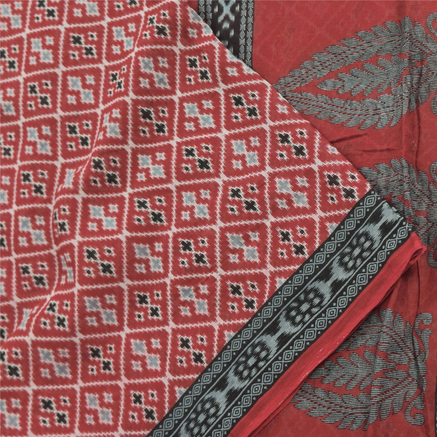 Sanskriti Vintage Sarees Red Indian Pure Cotton Printed Sari 5yd Craft Sustainable Fabric