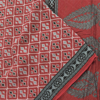 Sanskriti Vintage Sarees Red Indian Pure Cotton Printed Sari 5yd Craft Sustainable Fabric