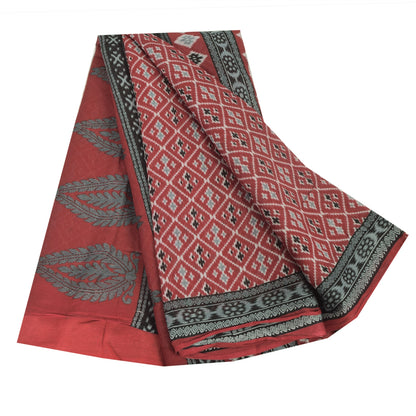Sanskriti Vintage Sarees Red Indian Pure Cotton Printed Sari 5yd Craft Sustainable Fabric