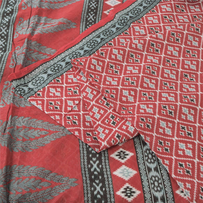 Sanskriti Vintage Sarees Red Indian Pure Cotton Printed Sari 5yd Craft Sustainable Fabric