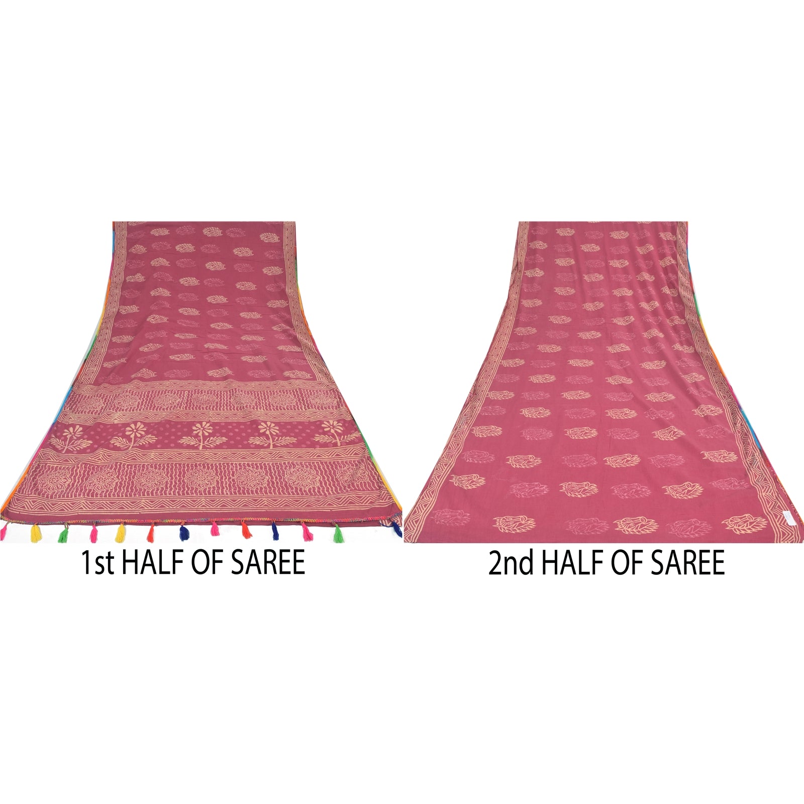 Sanskriti Vintage Sarees Pink Hand Block Print Pure Cotton Sari 5yd Craft Sustainable Fabric