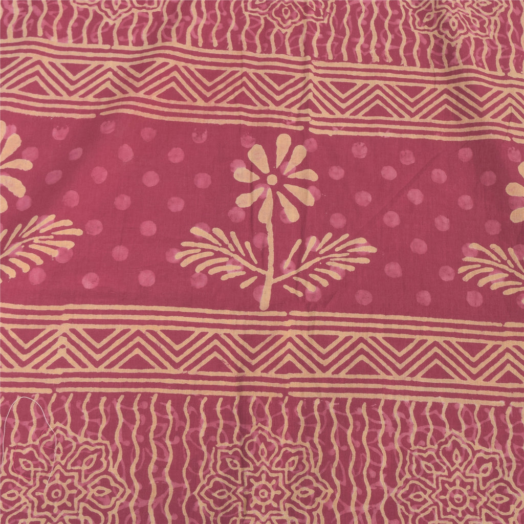 Sanskriti Vintage Sarees Pink Hand Block Print Pure Cotton Sari 5yd Craft Sustainable Fabric