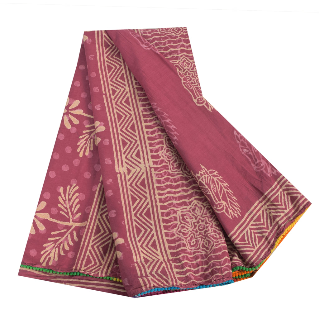 Sanskriti Vintage Sarees Pink Hand Block Print Pure Cotton Sari 5yd Craft Sustainable Fabric