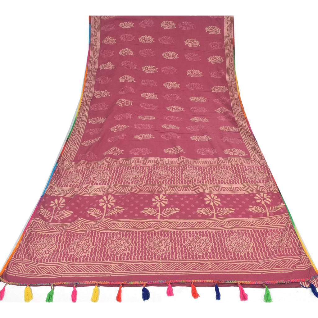 Sanskriti Vintage Sarees Pink Hand Block Print Pure Cotton Sari 5yd Craft Sustainable Fabric