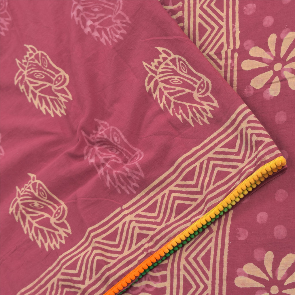 Sanskriti Vintage Sarees Pink Hand Block Print Pure Cotton Sari 5yd Craft Sustainable Fabric