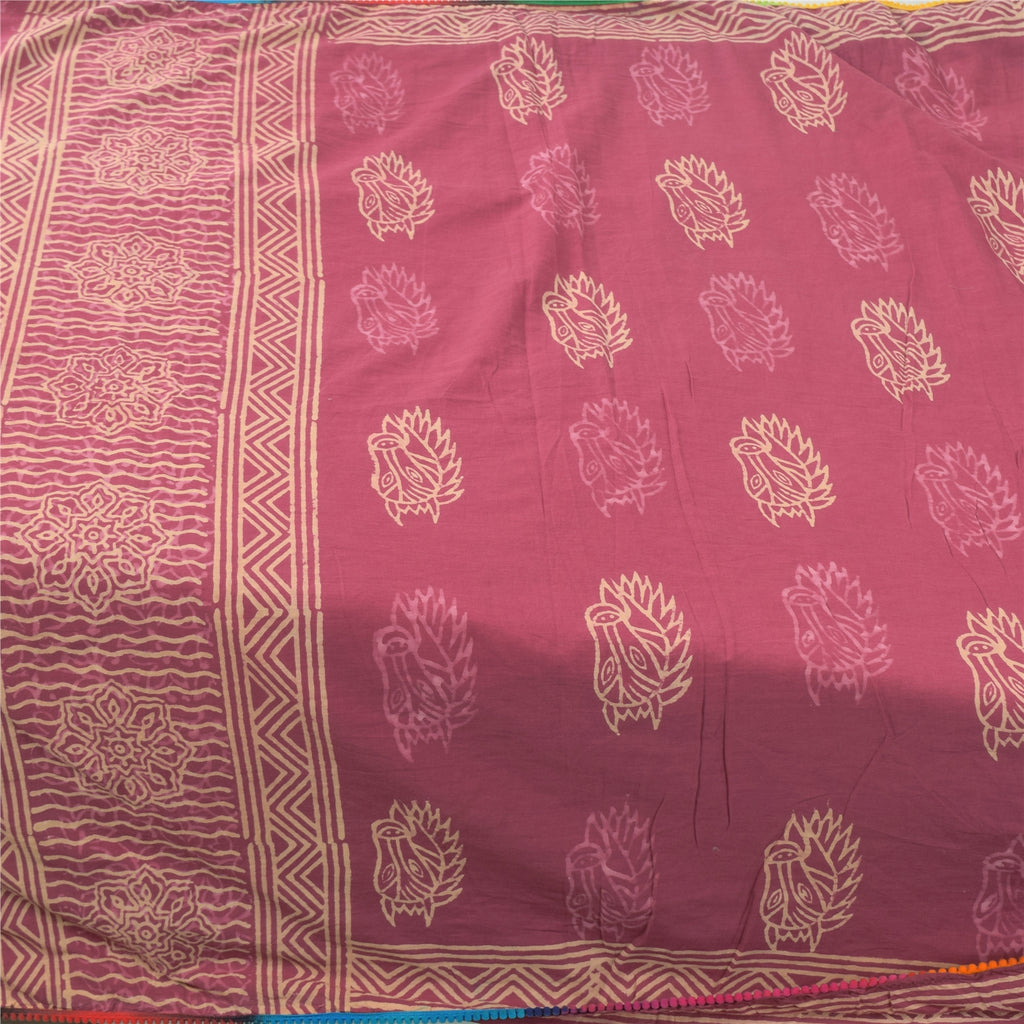 Sanskriti Vintage Sarees Pink Hand Block Print Pure Cotton Sari 5yd Craft Sustainable Fabric