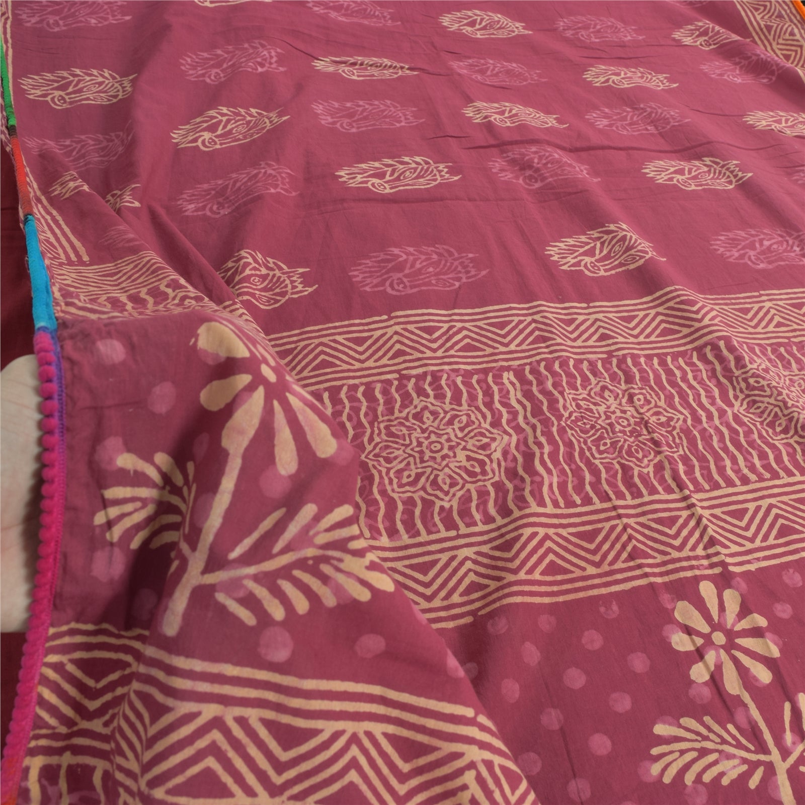 Sanskriti Vintage Sarees Pink Hand Block Print Pure Cotton Sari 5yd Craft Sustainable Fabric