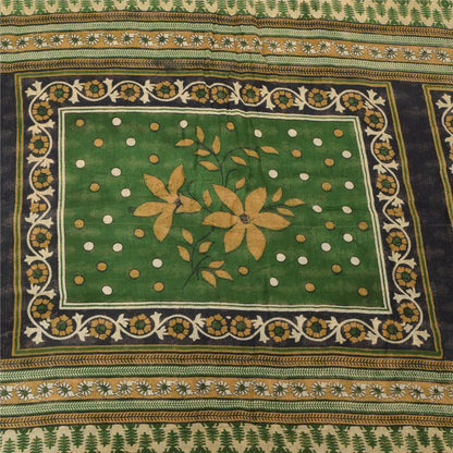 Sanskriti Vintage Sarees Indian Green Pure Cotton Printed Sari 5yd Craft Fabric