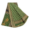 Sanskriti Vintage Sarees Indian Green Pure Cotton Printed Sari 5yd Craft Fabric