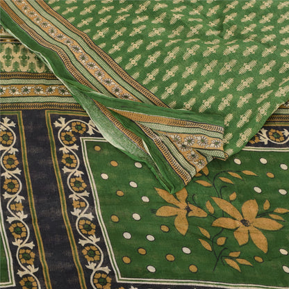 Sanskriti Vintage Sarees Indian Green Pure Cotton Printed Sari 5yd Craft Fabric