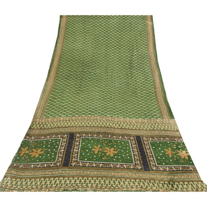 Sanskriti Vintage Sarees Indian Green Pure Cotton Printed Sari 5yd Craft Fabric