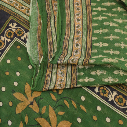 Sanskriti Vintage Sarees Indian Green Pure Cotton Printed Sari 5yd Craft Fabric