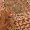 Sanskriti Vintage Sarees Peach/Green Pure Cotton Printed Sari 5yd Craft Fabric