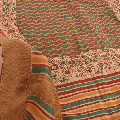 Sanskriti Vintage Sarees Peach/Green Pure Cotton Printed Sari 5yd Craft Fabric