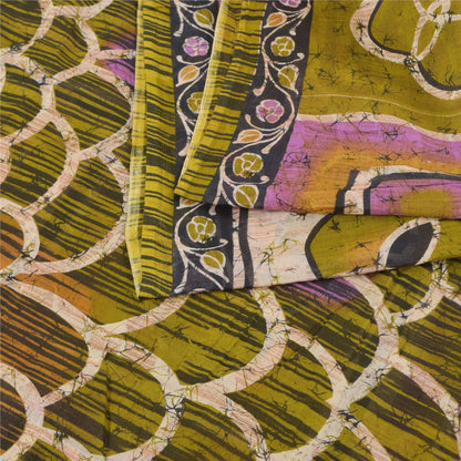 Sanskriti Vintage Sarees Green Batik Work 100% Pure Cotton Sari 5yd Craft Fabric