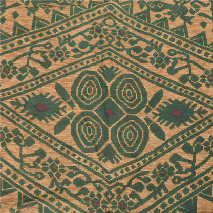 Sanskriti Vintage Sarees Peach/Green Pure Cotton Printed Sari 5yd Craft Sustainable Fabric
