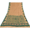 Sanskriti Vintage Sarees Peach/Green Pure Cotton Printed Sari 5yd Craft Sustainable Fabric