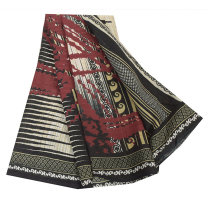 Sanskriti Vintage Sarees Indisk Sort Ren Bomuld Trykt Sari 5yd Håndværk Bæredygtigt Stoff