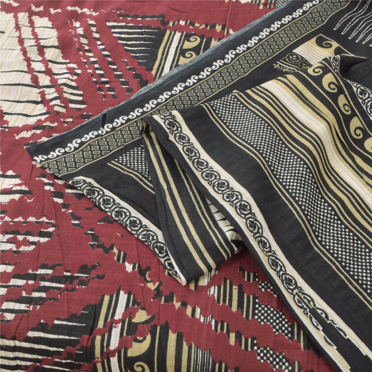 Sanskriti Vintage Sarees Indisk Sort Ren Bomuld Trykt Sari 5yd Håndværk Bæredygtigt Stoff