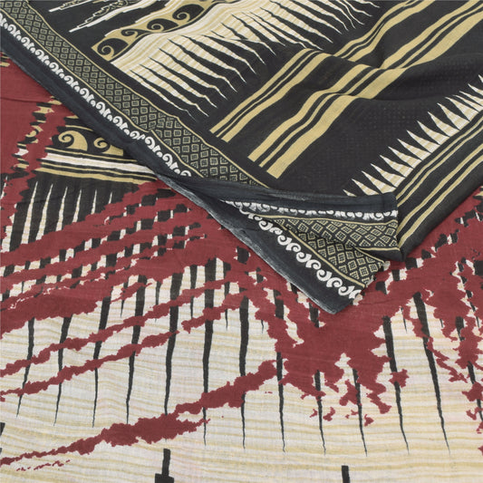 Sanskriti Vintage Sarees Indian Black Pure Cotton Printed Sari 5yd Craft Sustainable Fabric