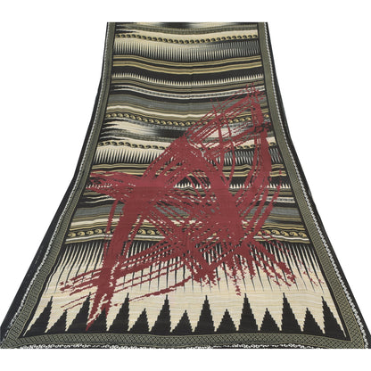 Sanskriti Vintage Sarees Indisk Sort Ren Bomuld Trykt Sari 5yd Håndværk Bæredygtigt Stoff