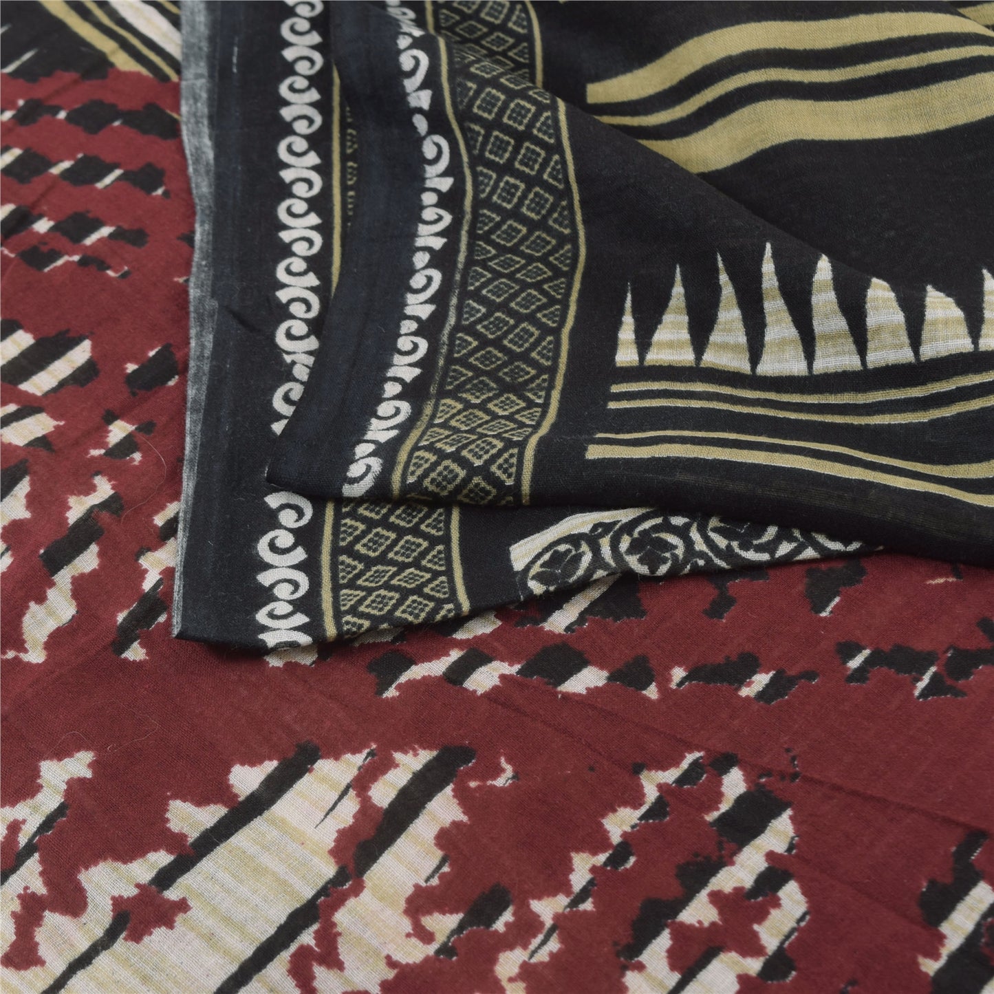 Sanskriti Vintage Sarees Indisk Sort Ren Bomuld Trykt Sari 5yd Håndværk Bæredygtigt Stoff